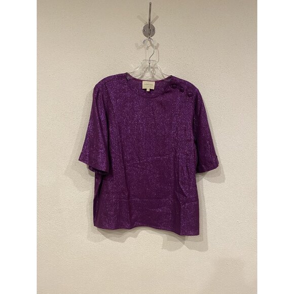 Sézane Tiberio Shirt Womens Medium Medium Purple Shimmer Metallic Blouse - Picture 2 of 4